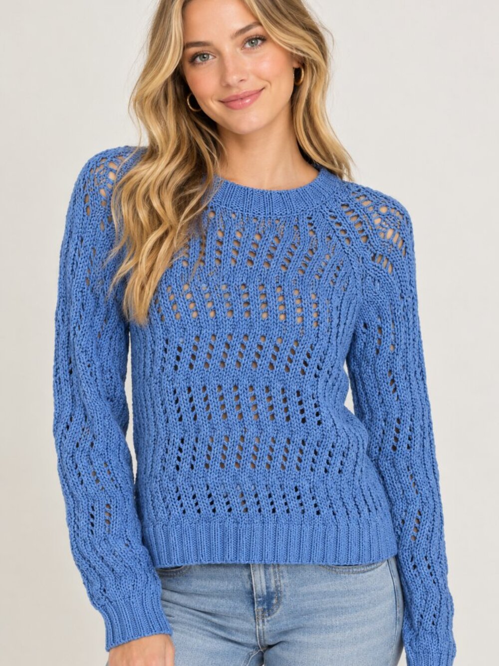 American Eagle Blue Open-Knit Crewneck Sweater Size Small